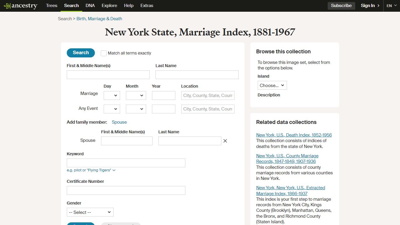 New York State, Marriage Index, 1881-1967 - Ancestry.com